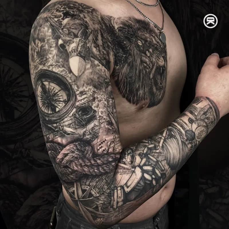 가슴 긴팔 타투