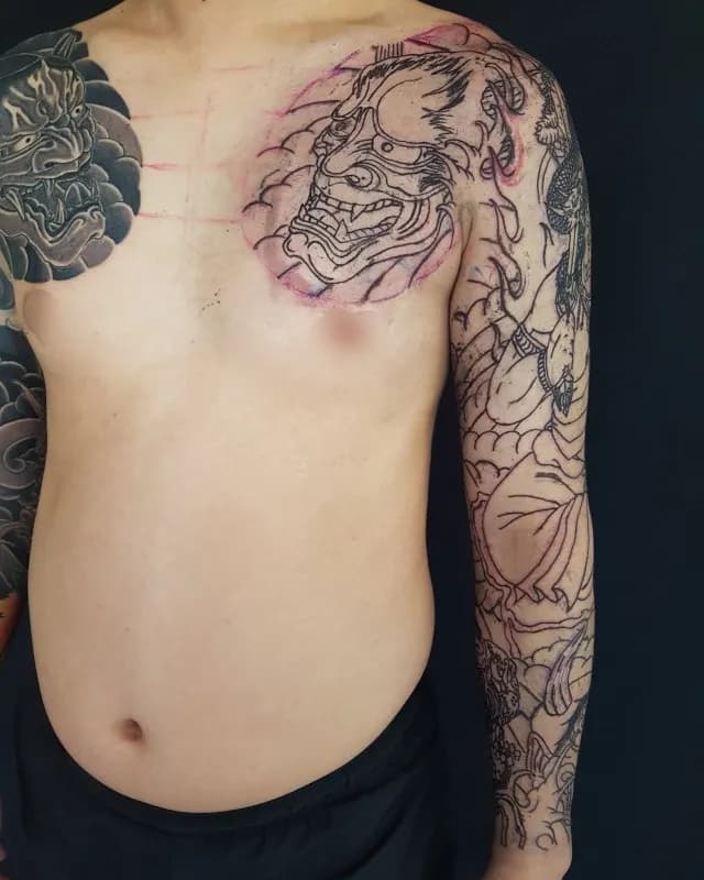 부동명왕,한야, 가슴긴팔 라인작업 목포타투 TS타투