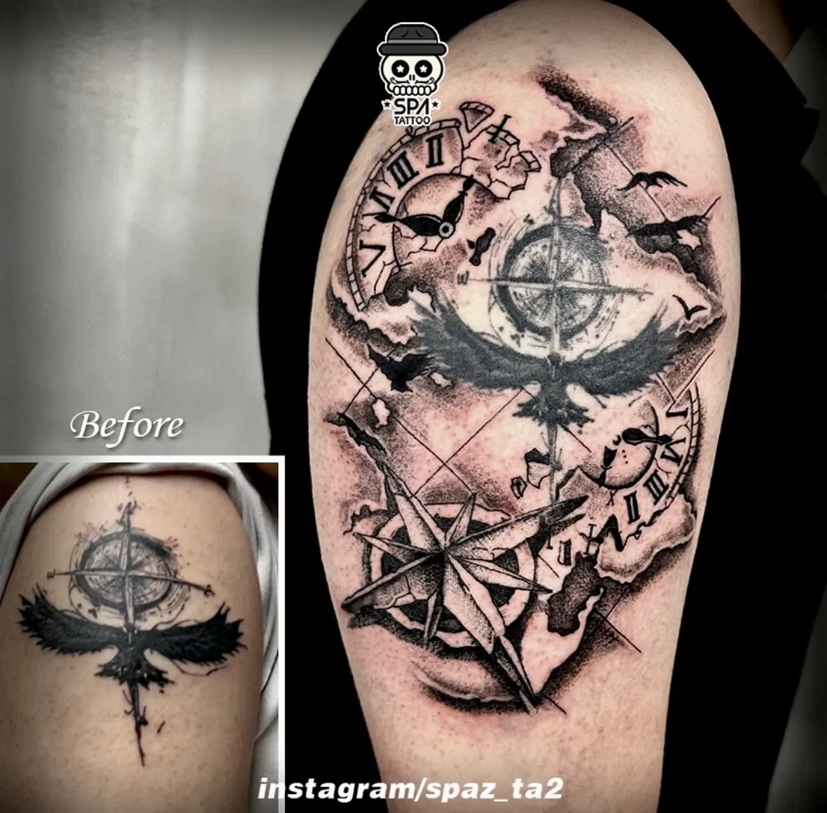커버업 나침반 지도 타투 - 1