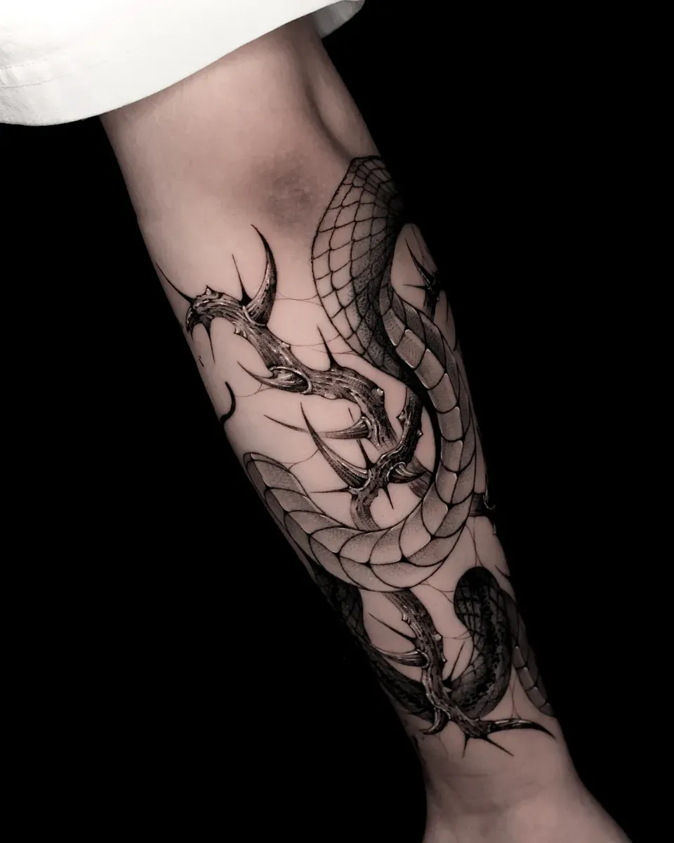 블랙워크 뱀 가시 팔 타투 - 1