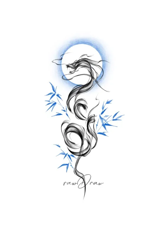 용타투 + 대나무 + 달