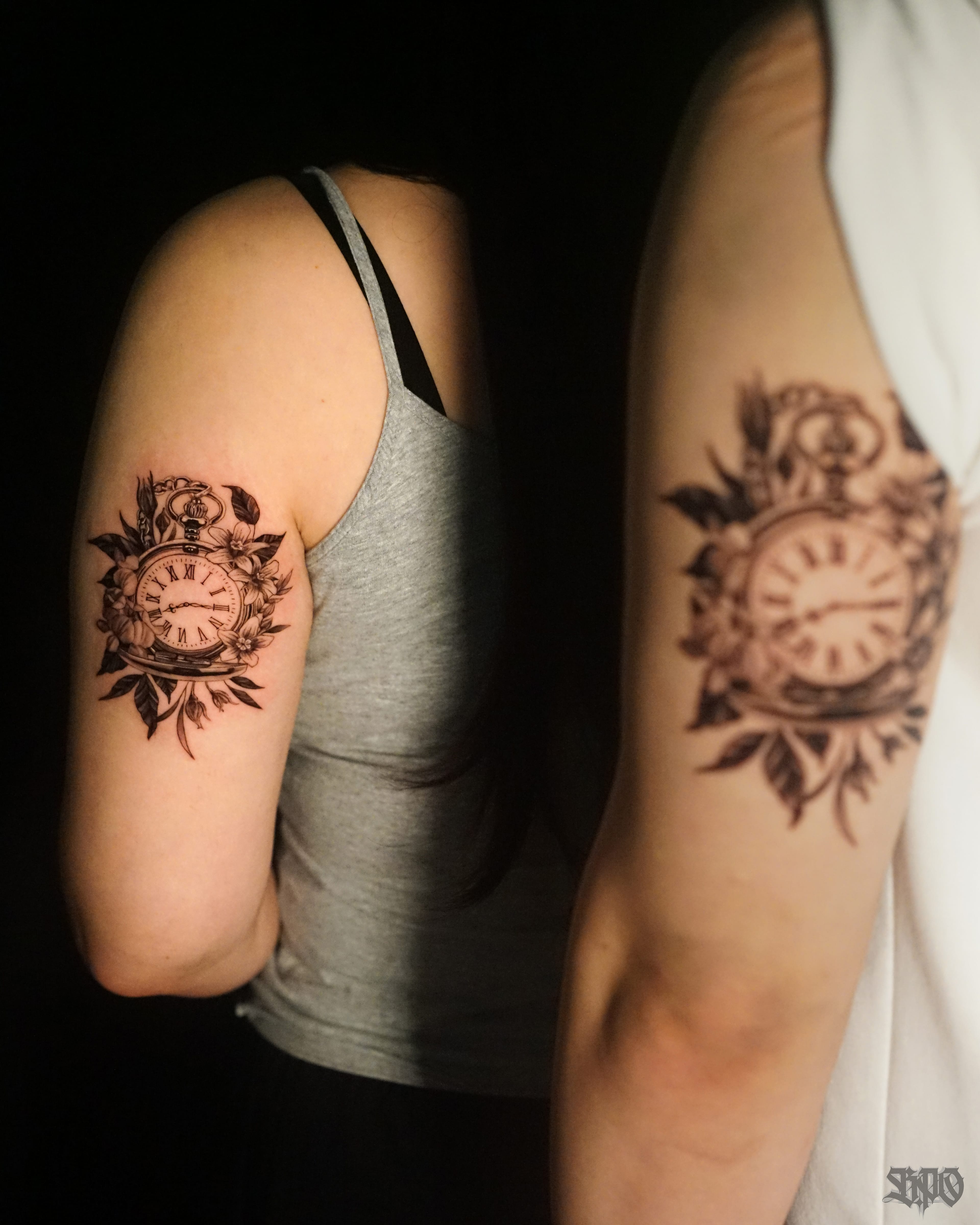 시계와 탄생화 커플타투