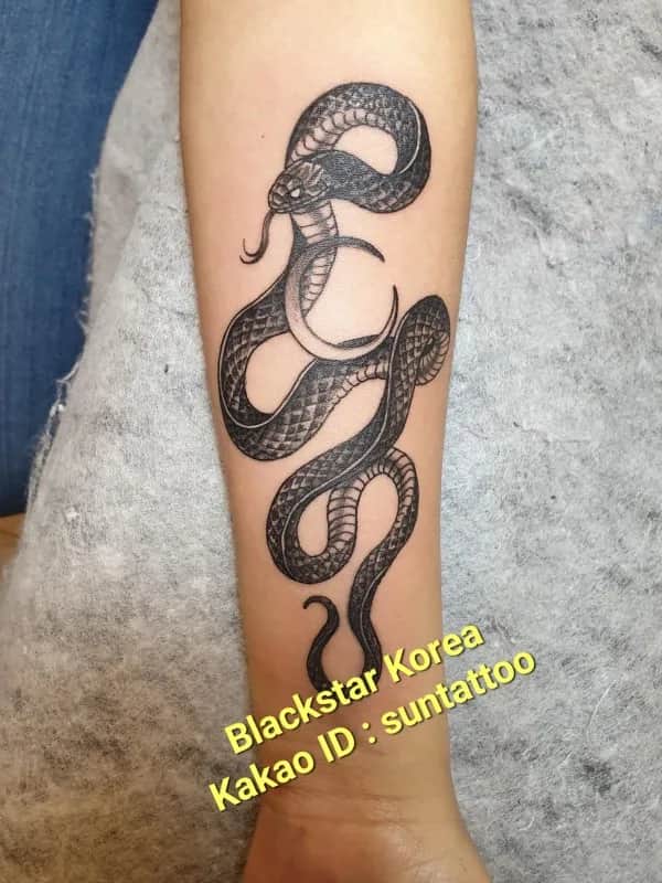 팔 하박 뱀 타투