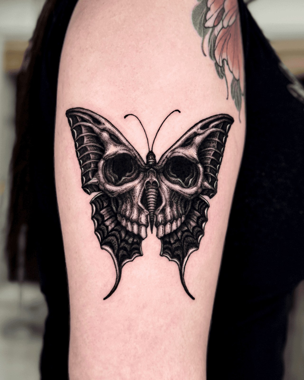 해골 나비 타투
