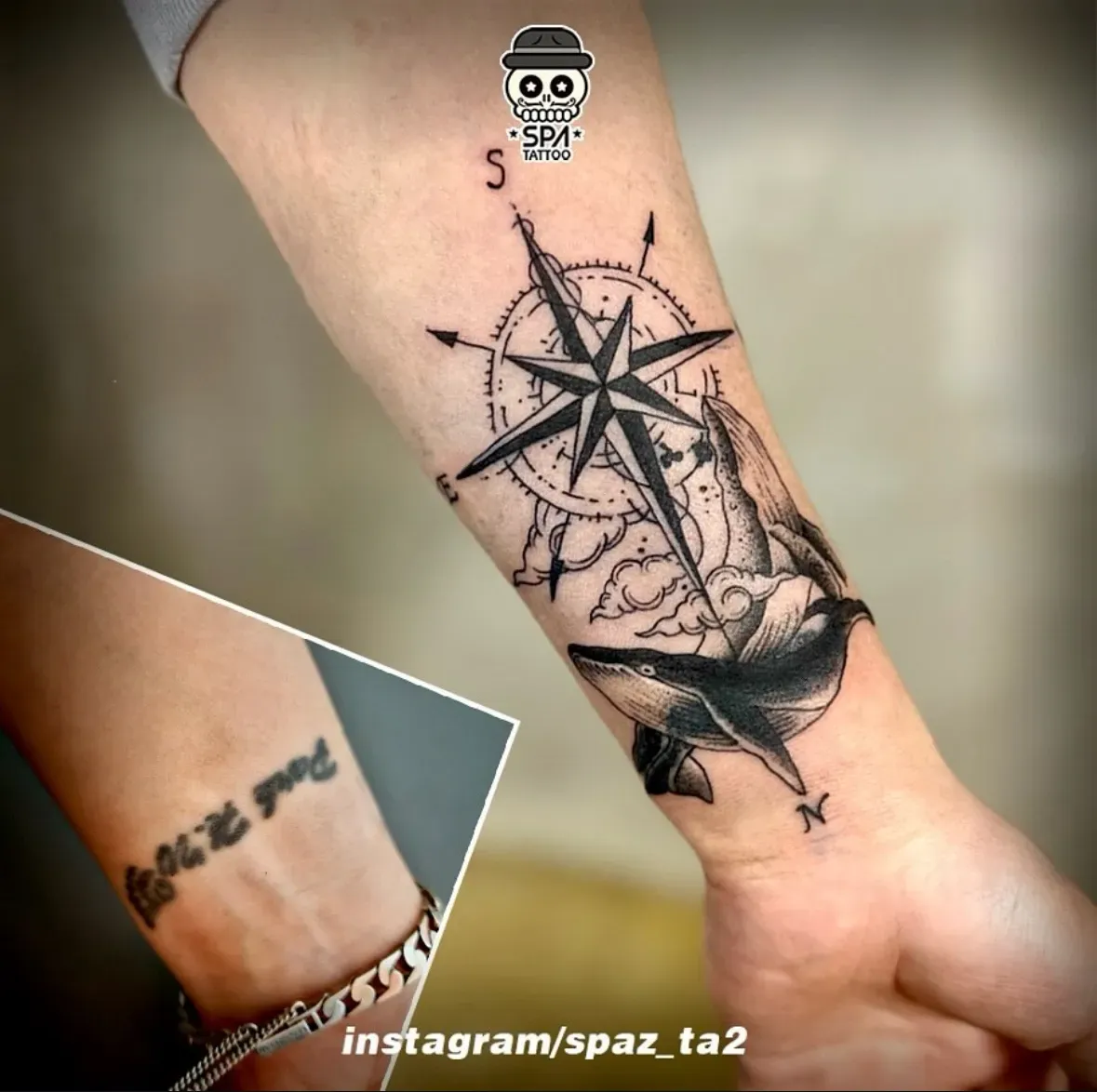 커버업 고래 나침반 타투 - 1