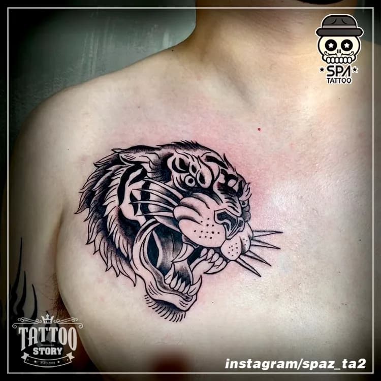 올드 블랙스쿨 호랑이 타투 - 1