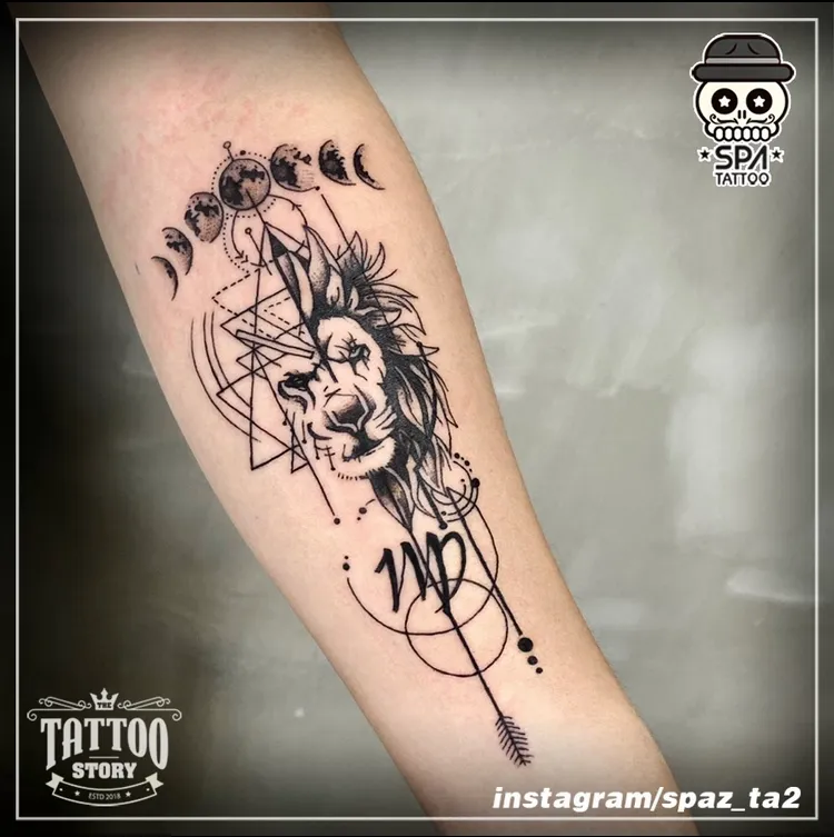 사자 별자리 기하학 타투 - 1