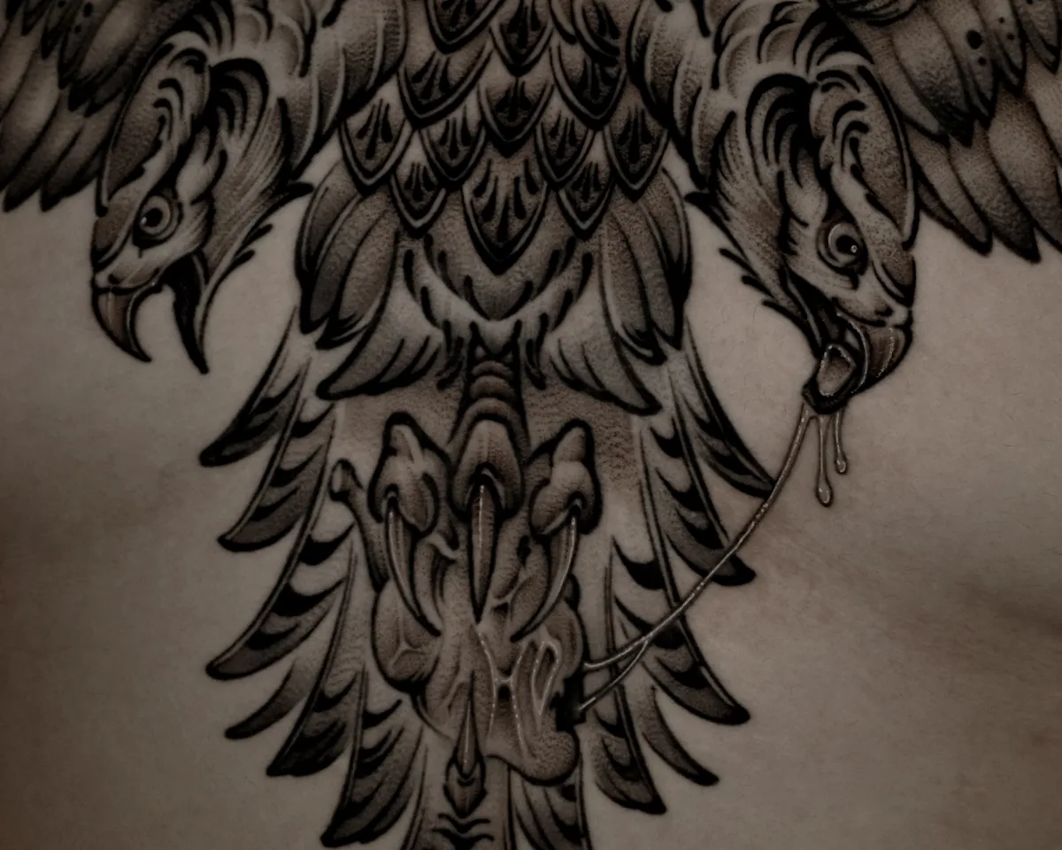 가슴앞판 매 삼두일족오 블랙워크 타투 - 1