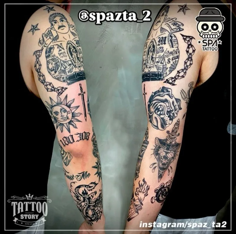 블랙 올드 스쿨 긴팔 타투 - 1