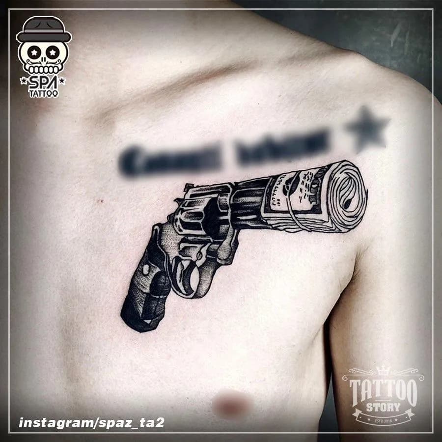 치카노 권총 타투 - 1