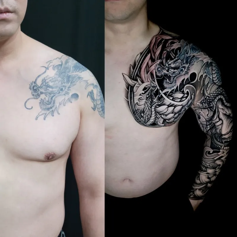 망한 타투 옛날 문신 살리기 가슴긴팔 이레즈미 터치업 연장