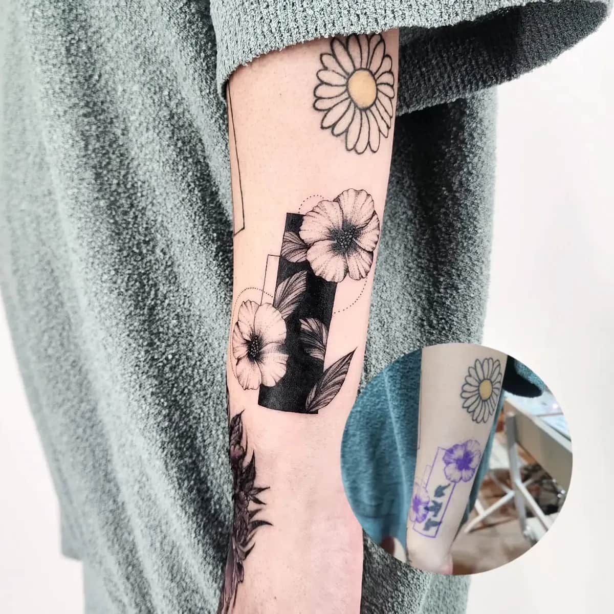 손목 무궁화 커버업타투