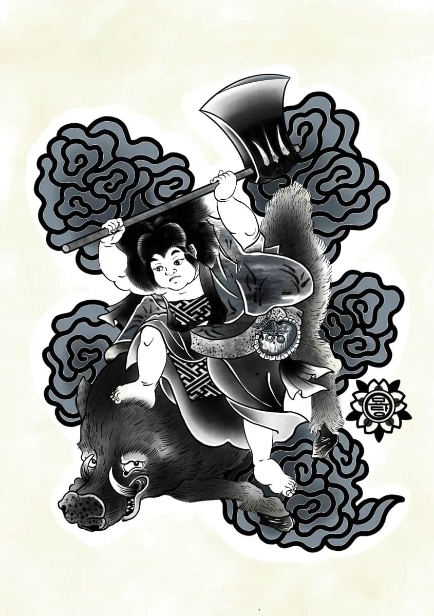 묘당타투 멧돼지와 킨타로