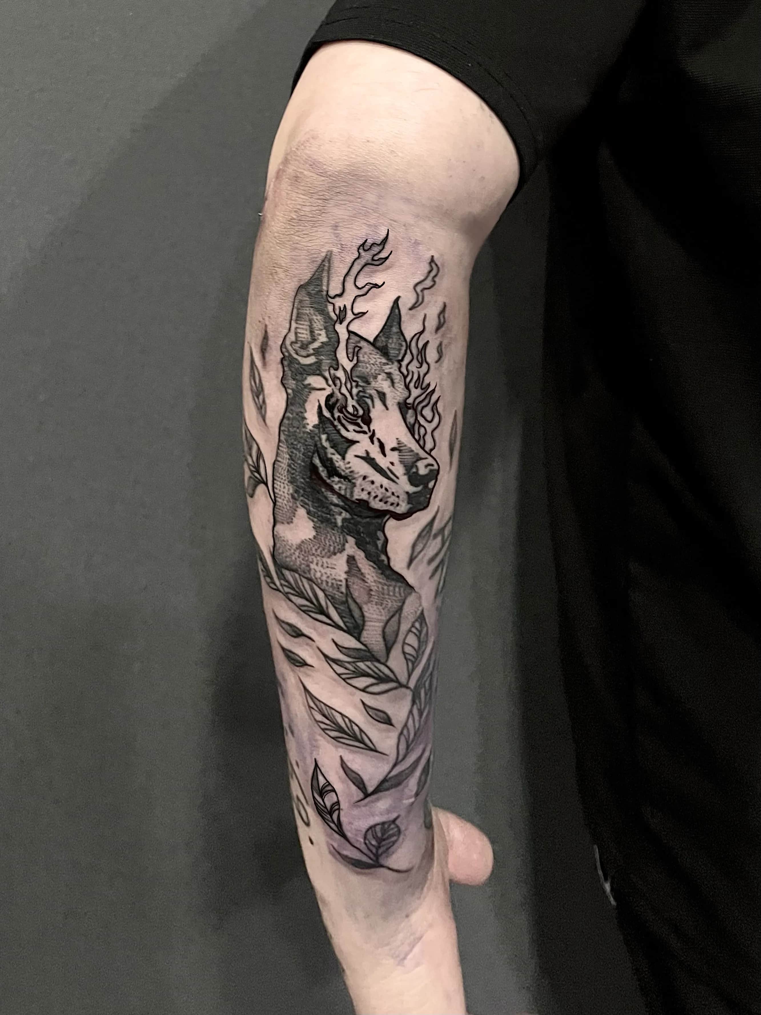 도베르만,나뭇잎