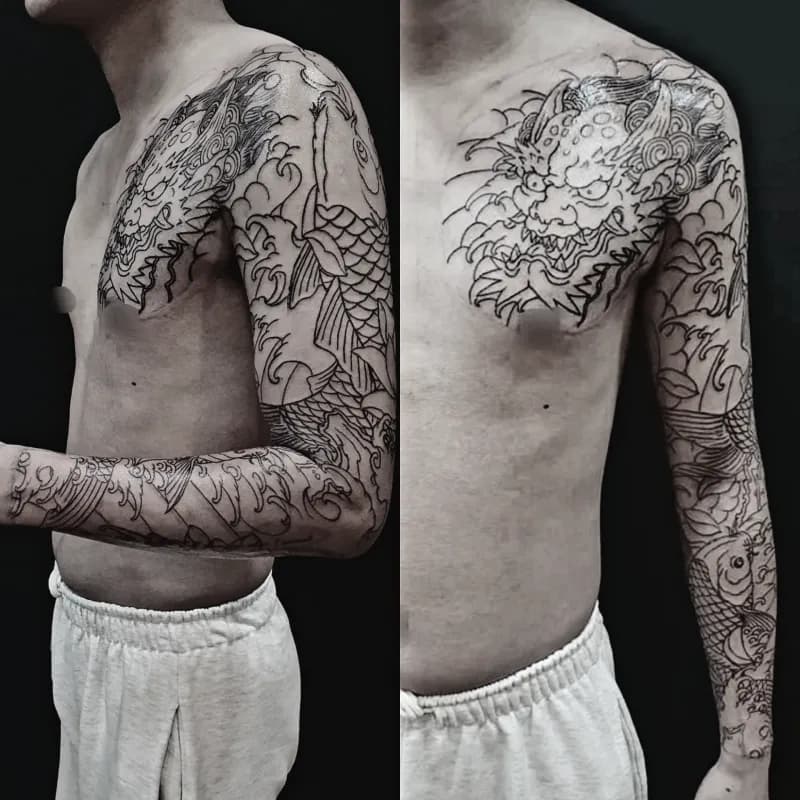 가슴긴팔 라인작업 긴팔타투 목포타투 TS타투