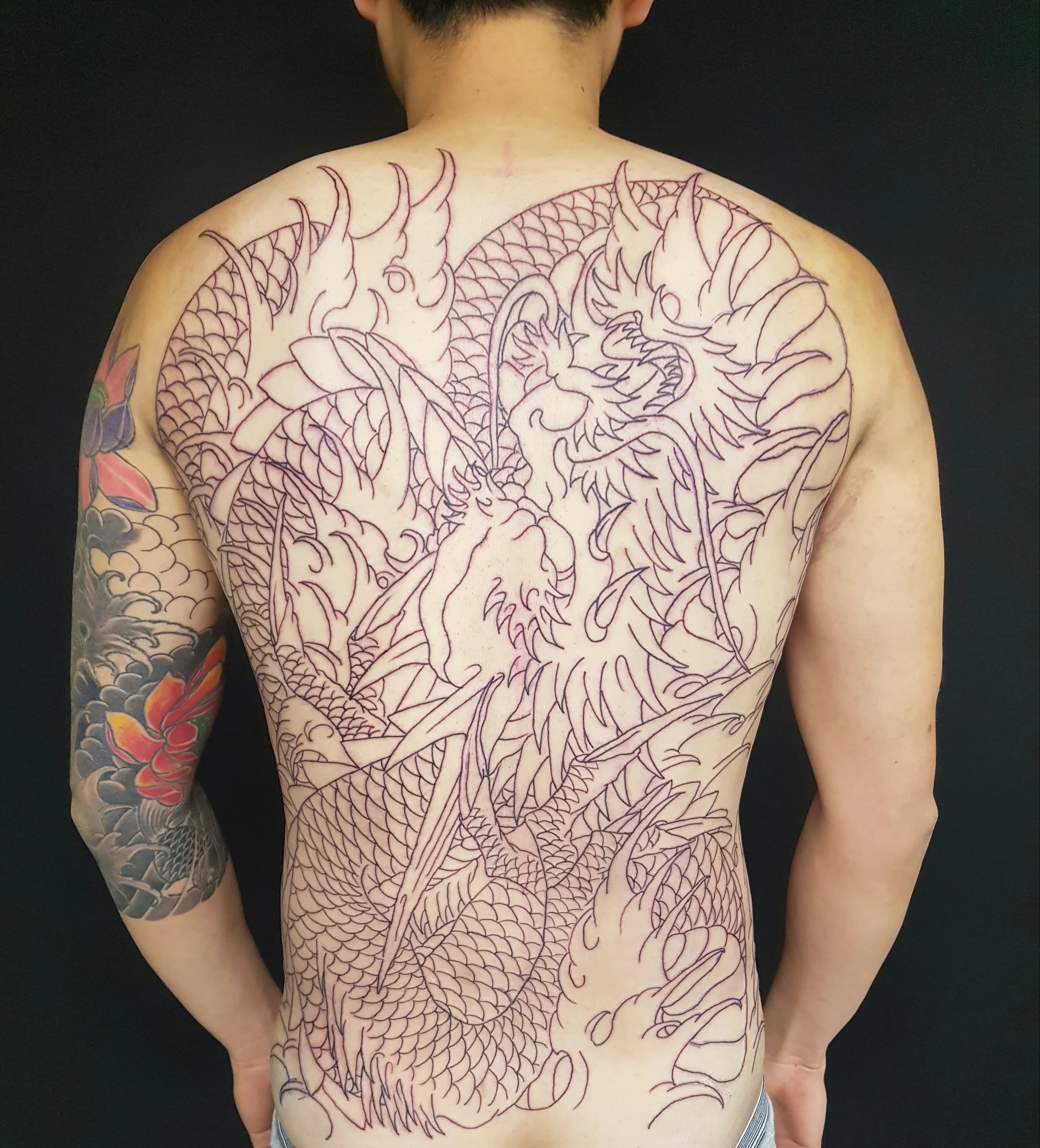 목포타투 TS타투 용타투 등판 라인작업 입니다. - 1