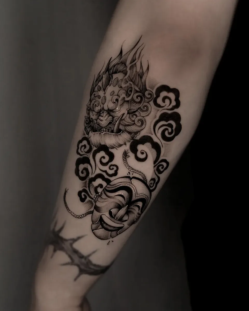 해태 하회탈 구름패턴 블랙워크 타투 - 1