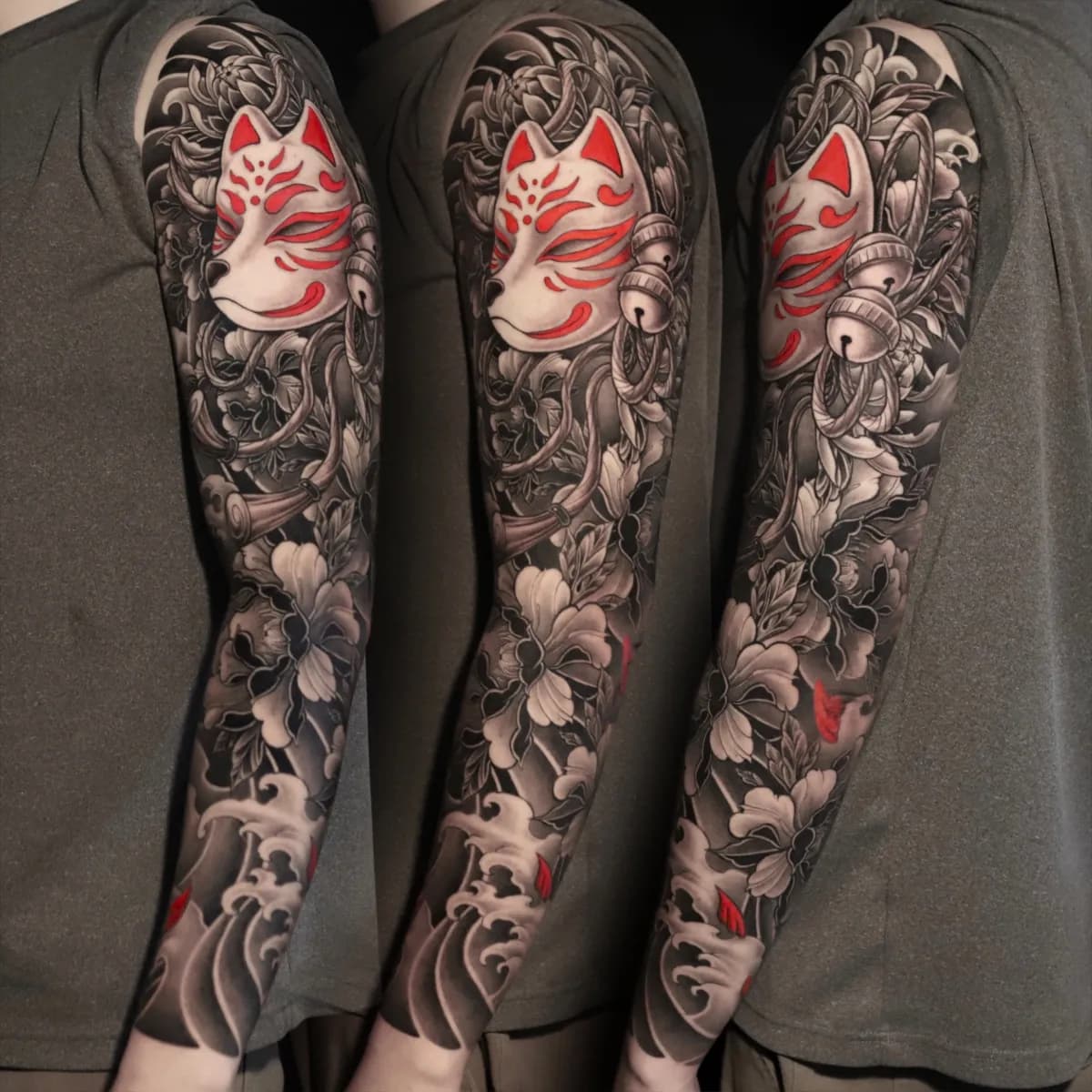 키츠네 목단 긴팔 부분컬러