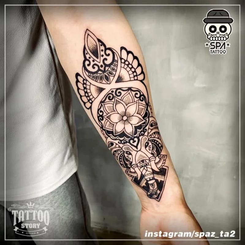 아래팔 만다라 코끼리 문양 타투 - 1