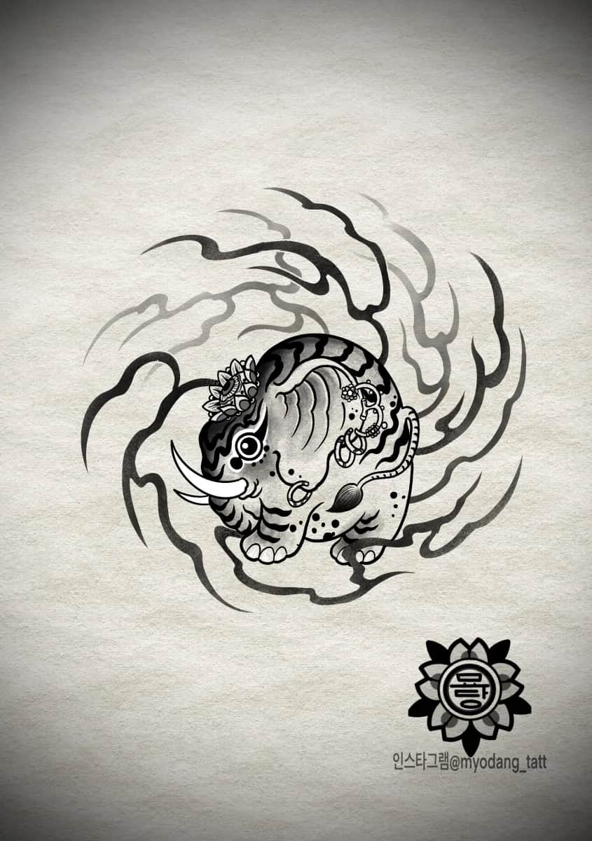 묘당 타투 코끼리