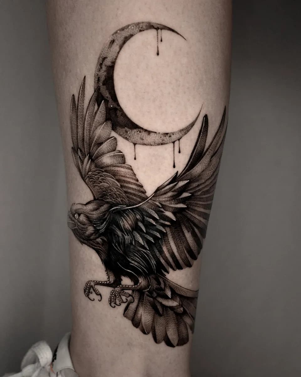 까마귀 달 블랙워크 커버업 타투 - 1