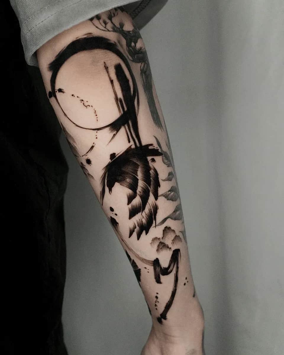 까마귀 붓터치 브러쉬 블랙워크 타투