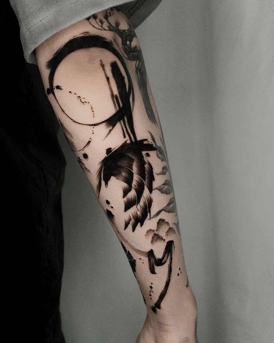 까마귀 붓터치 브러쉬 블랙워크 타투 - 1