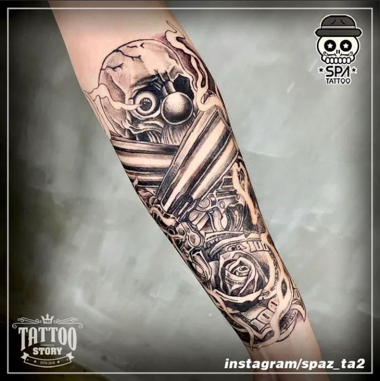 치카노 해골 권총 타투 - 1