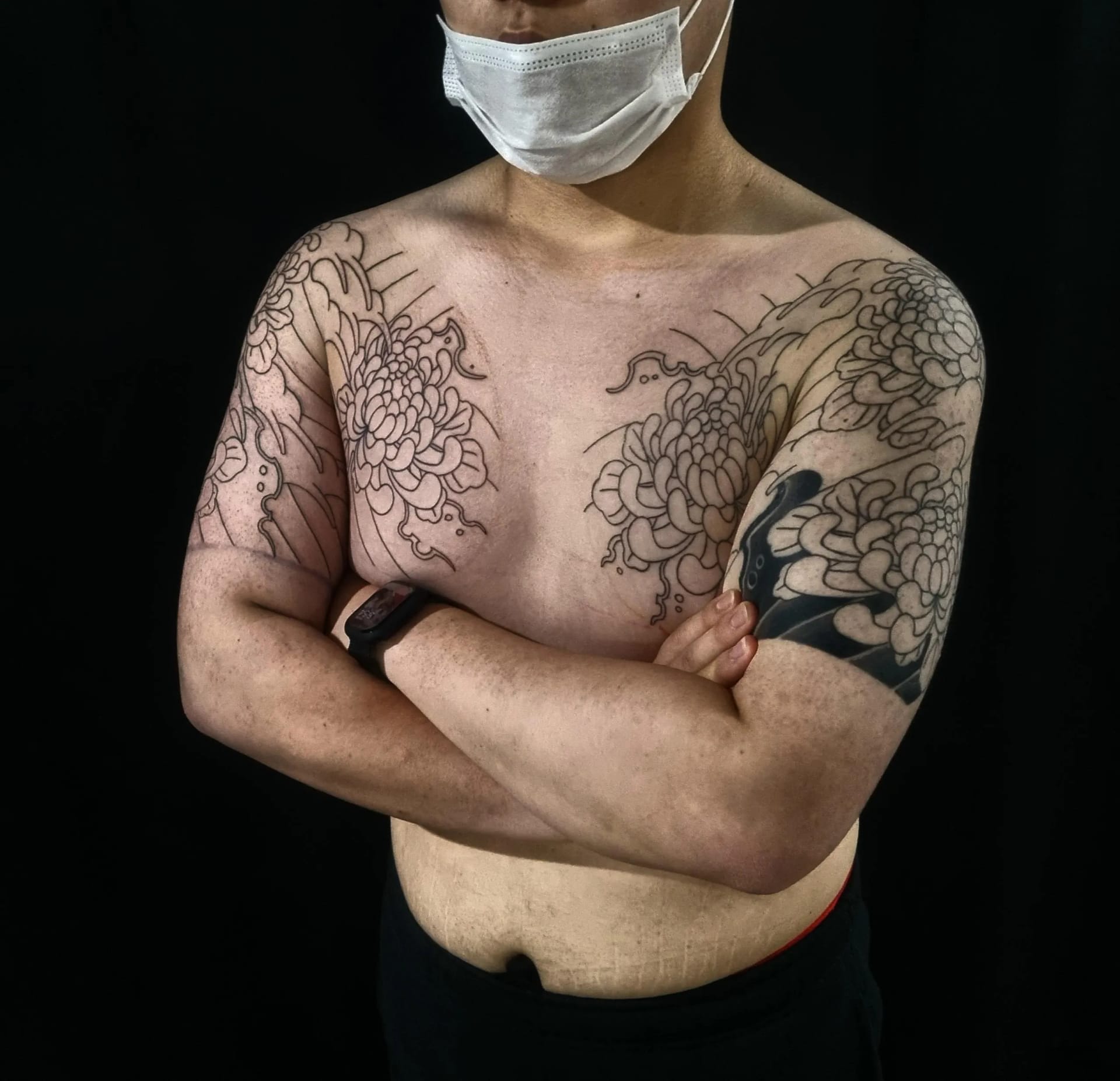 양가슴 반팔 국화 가슴반팔 이레즈미