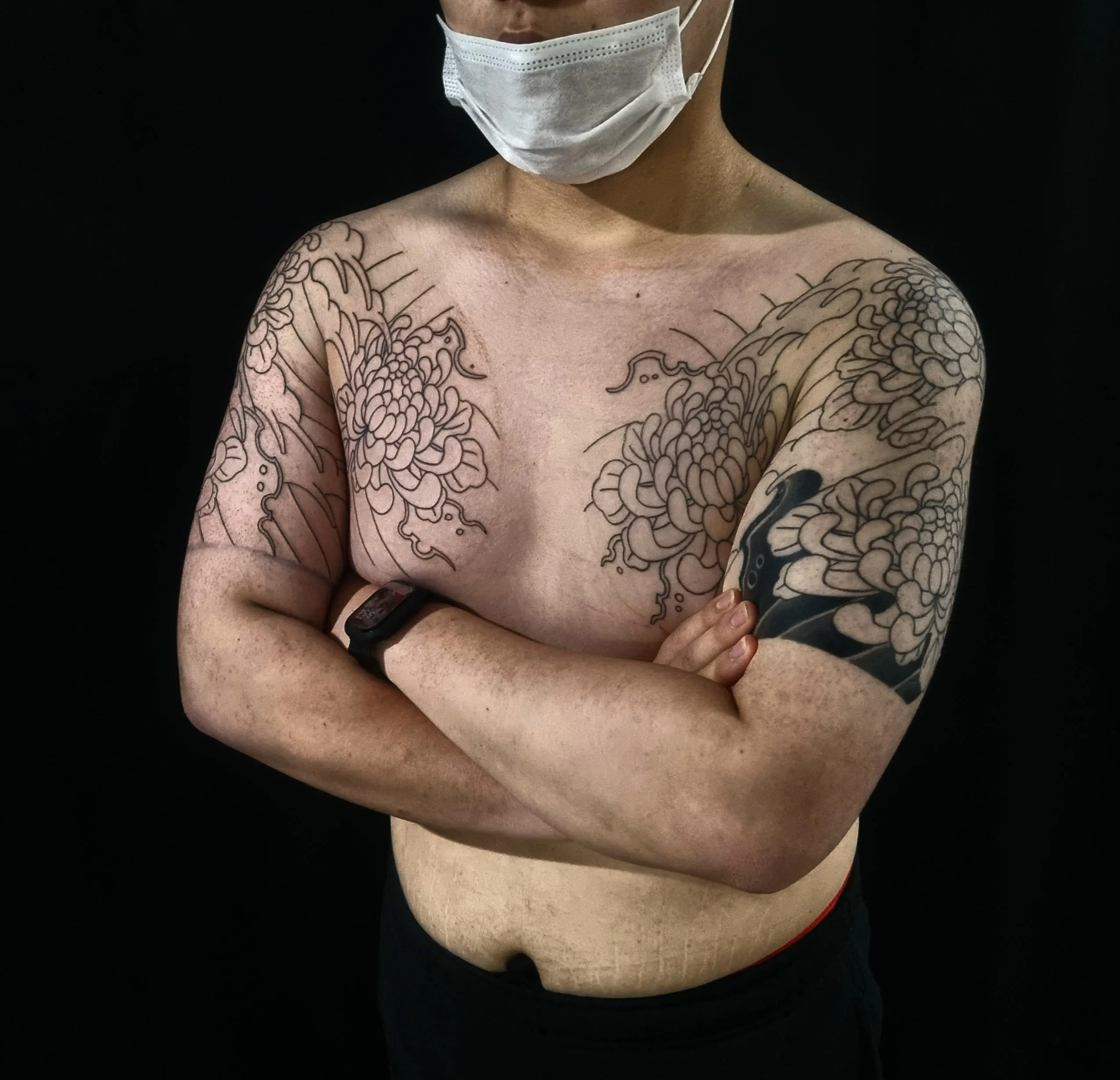 양가슴 반팔 국화 가슴반팔 이레즈미