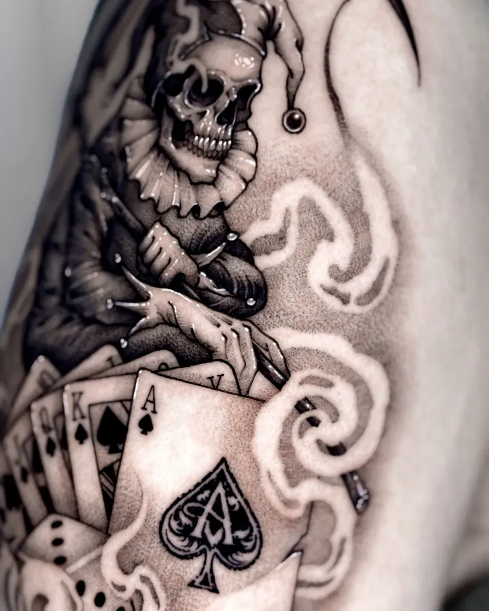 조커 카드 광대 블랙워크 타투