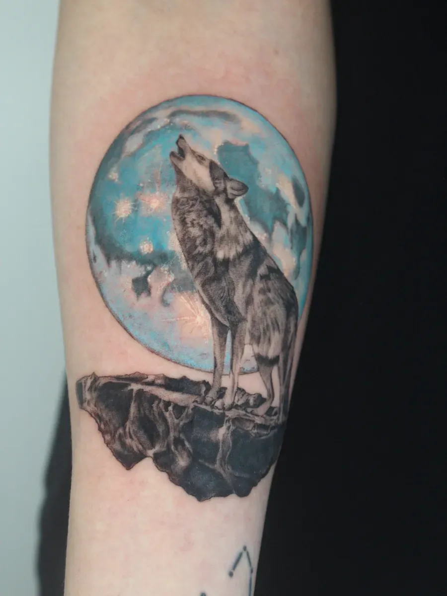 늑대 달 수채화