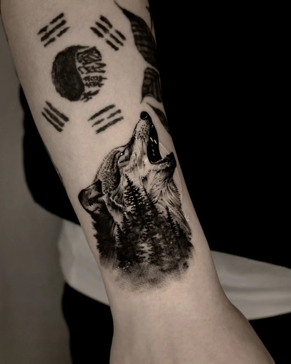 늑대 블랙워크 커버업 타투 - 1