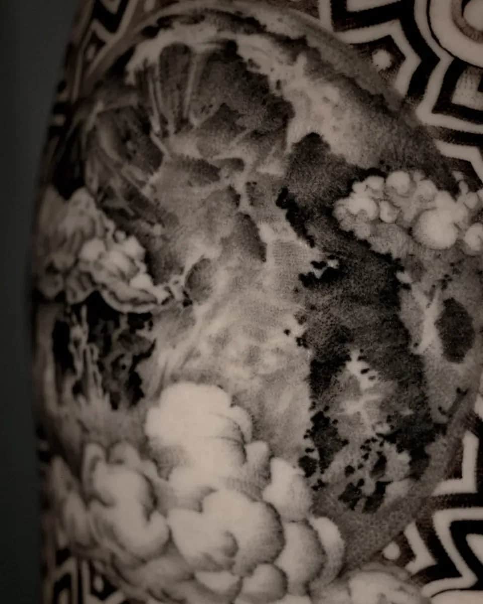 달 구름 만다라 단청패턴 블랙워크 타투