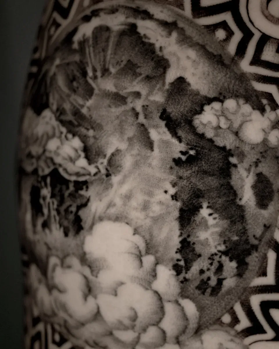 달 구름 만다라 단청패턴 블랙워크 타투 - 1