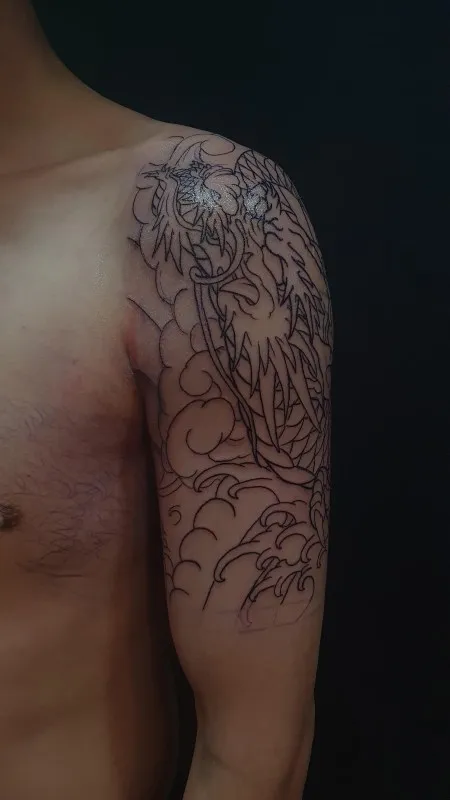 용 반팔 라인작업 커버업타투