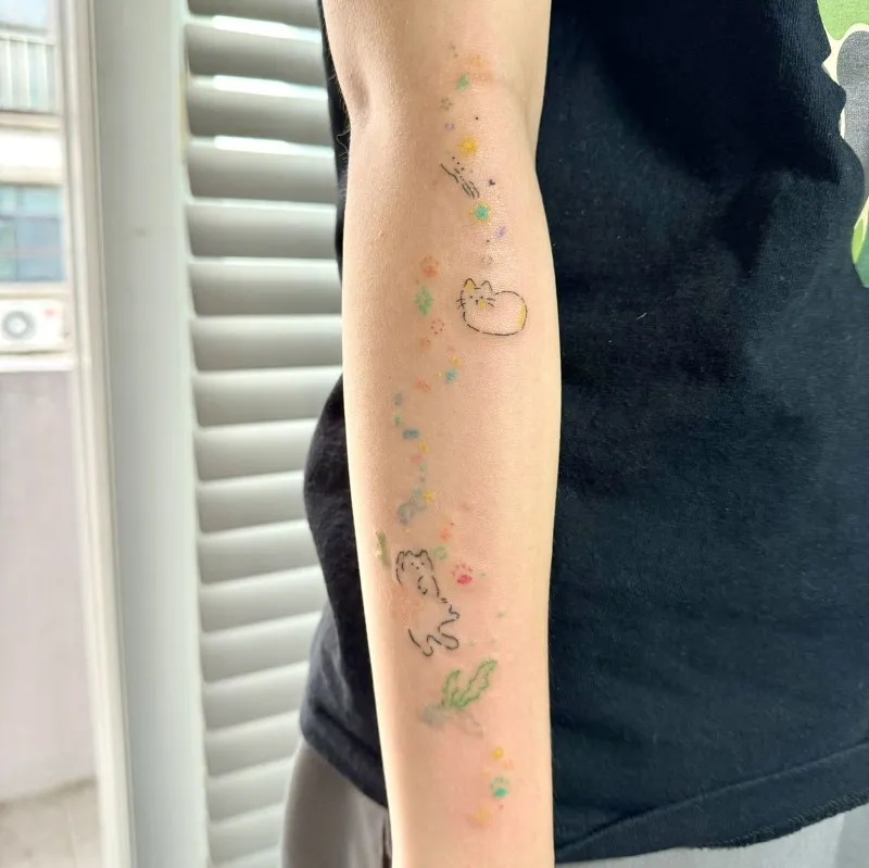 고양이타투 반짝이타투 오너먼트타투