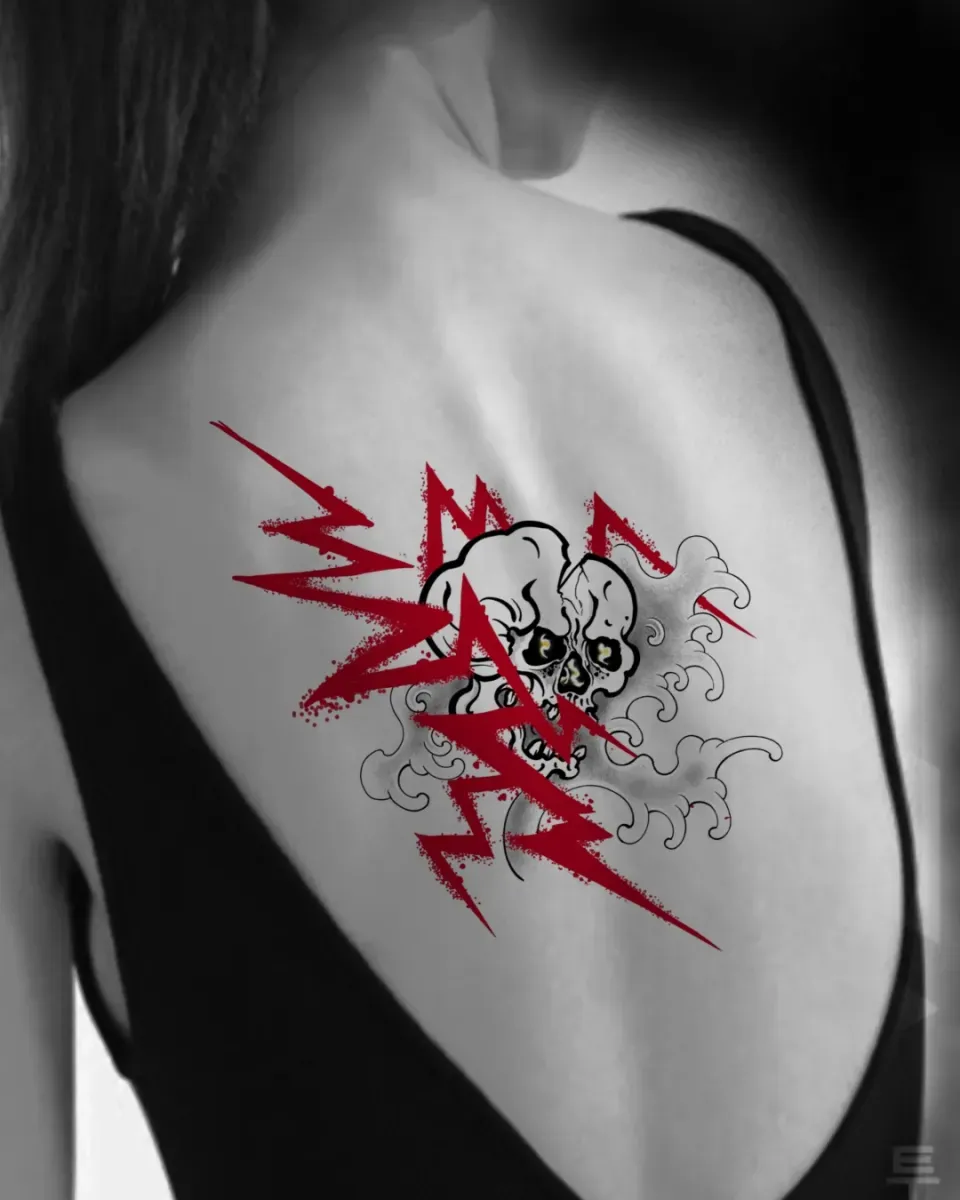 묘당타투 해골과 번개 - 1