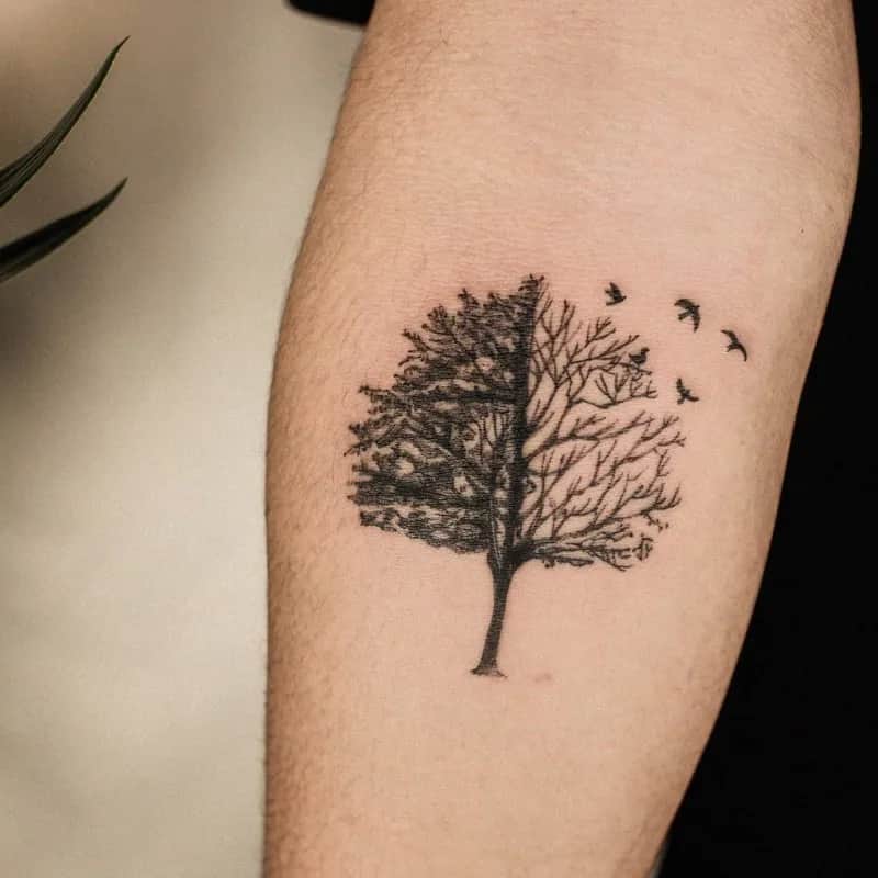 나무와 새 블랙워크 tattoist_petal