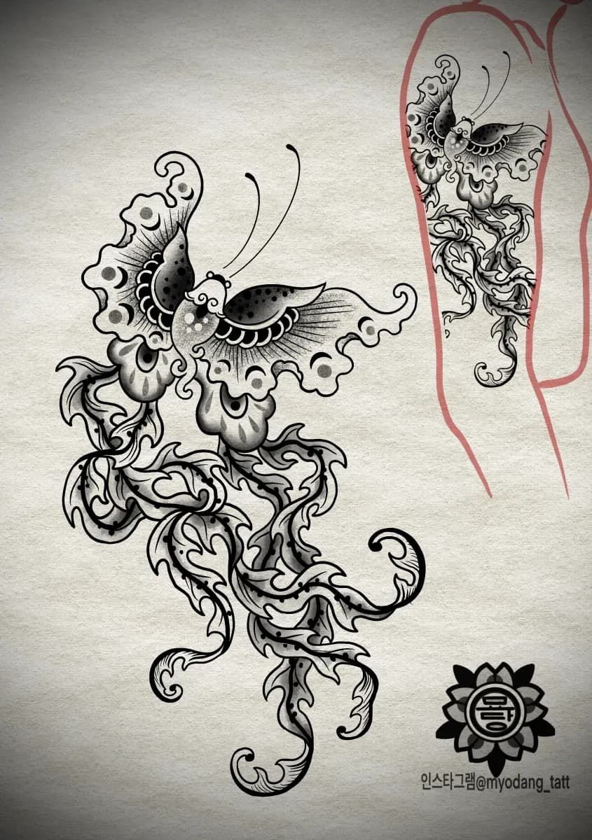 묘당타투 민화 나비 - 1