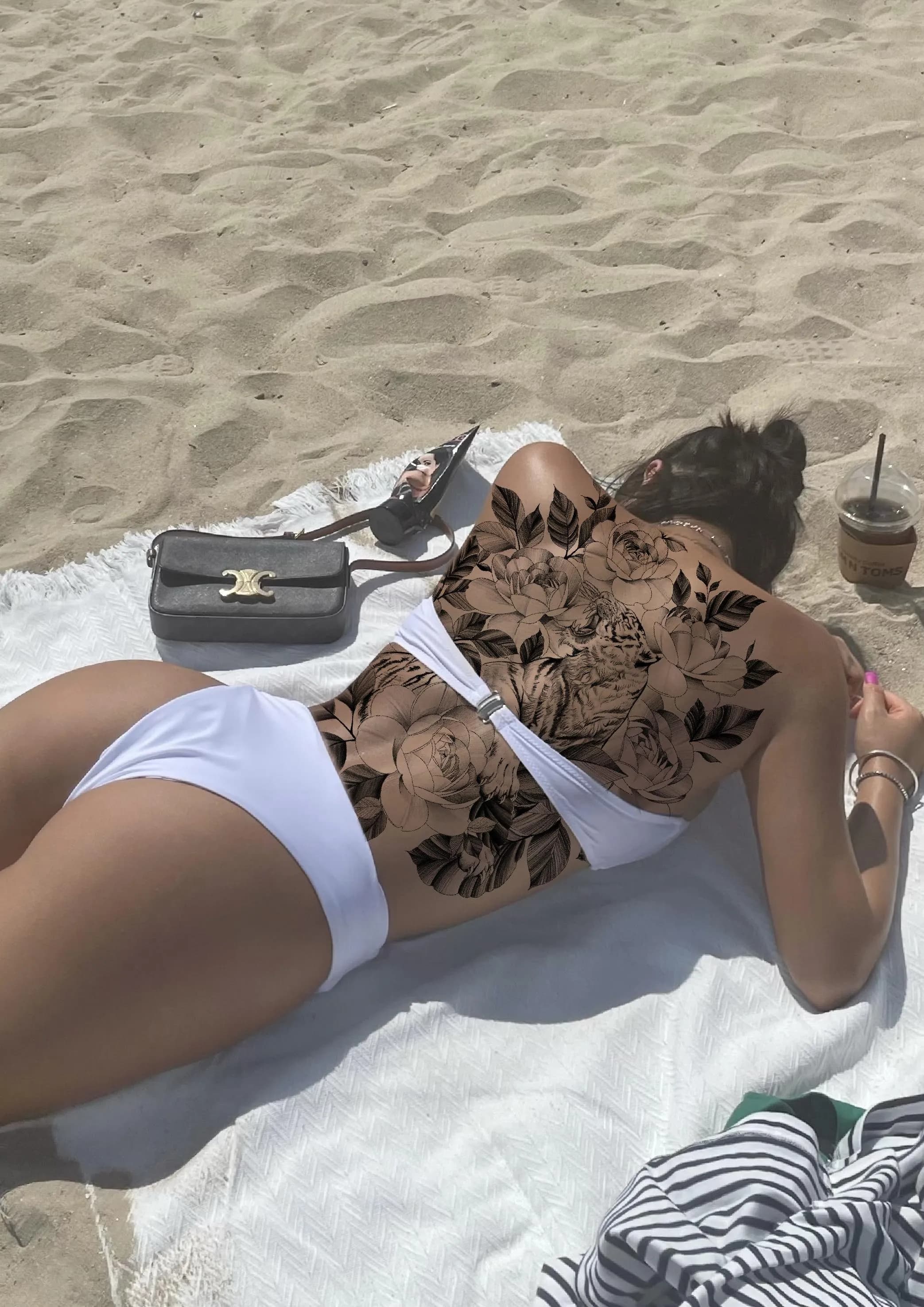 호랑이 꽃타투 등판 도안