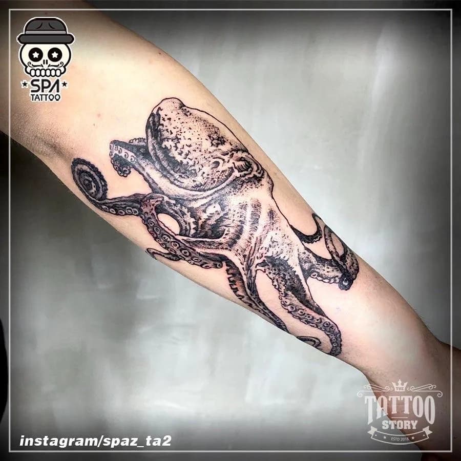 문어 블랙워크 타투 - 1