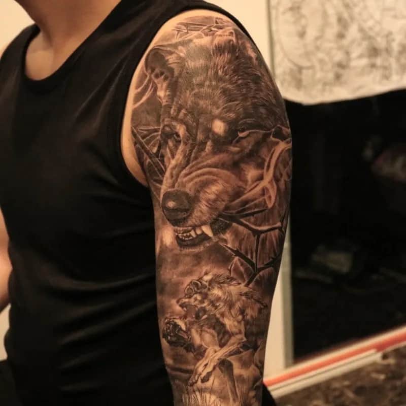 구월동 블랙엔그레이 늑대타투