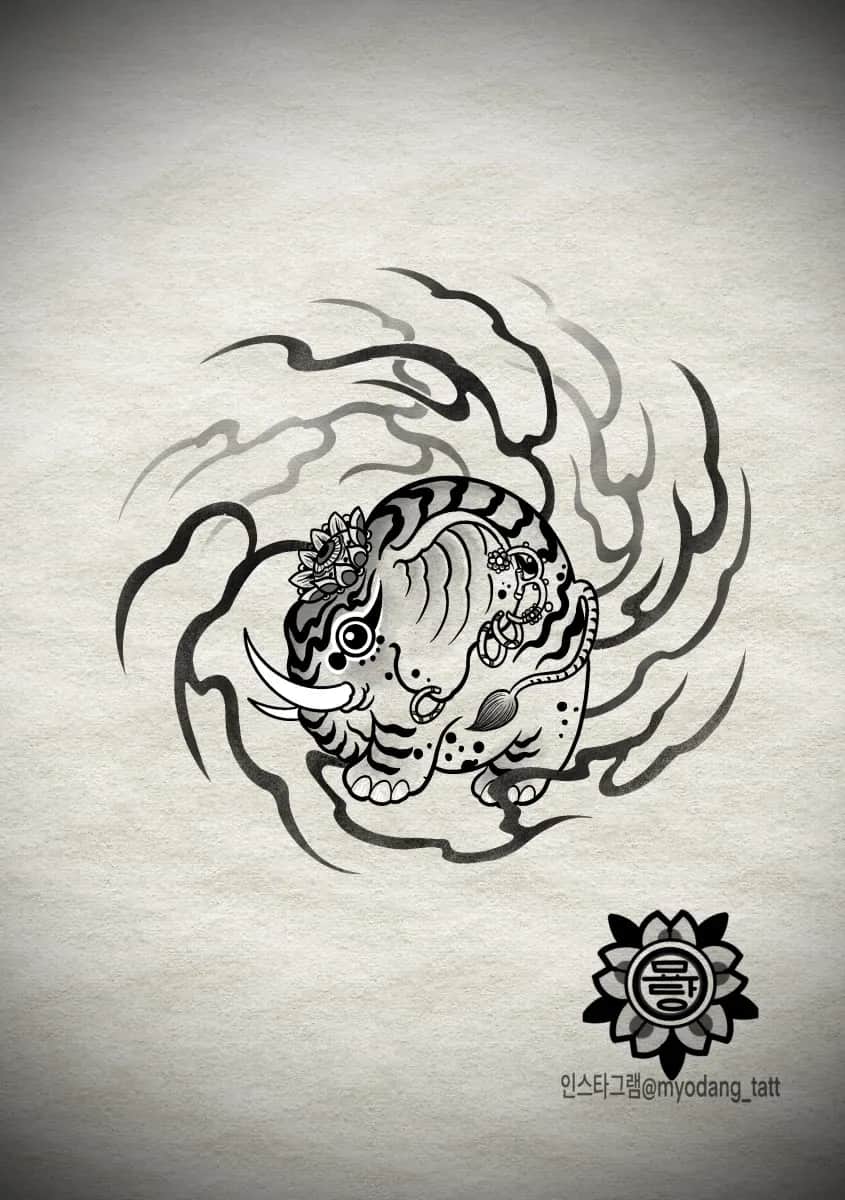 묘당 타투 코끼리