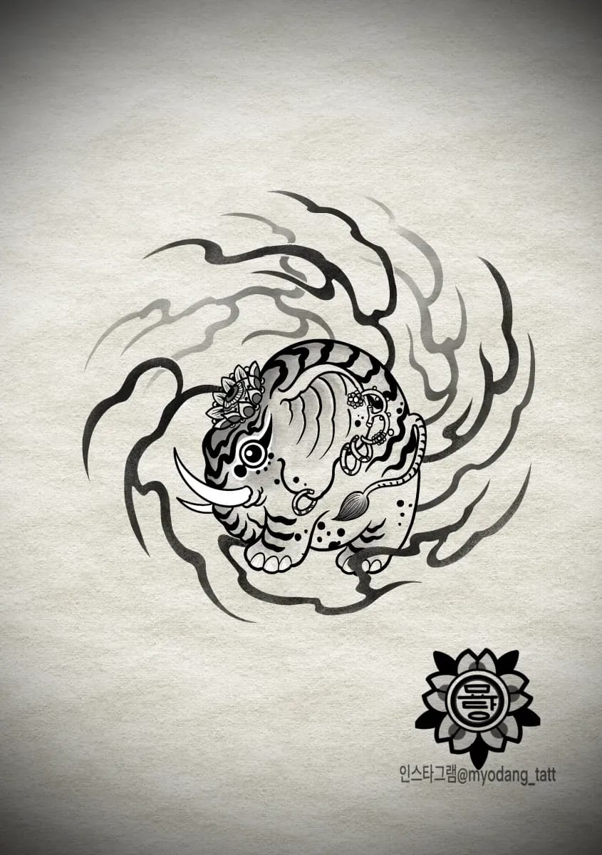 묘당 타투 코끼리