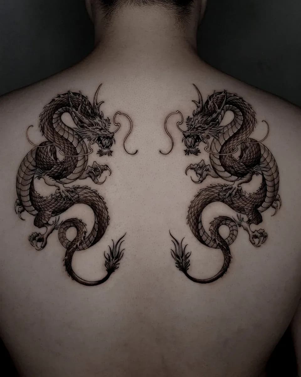 등판 대칭 용 블랙워크 타투