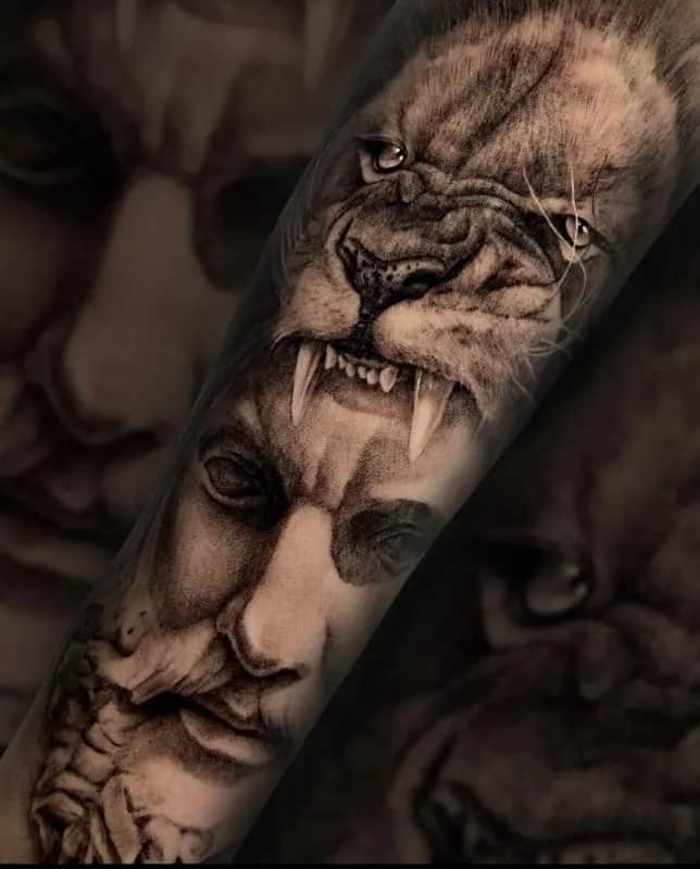 부산타투 서면타투 전포타투 블랙엔그레이 리얼리티 맹수타투 사자타투 팔타투