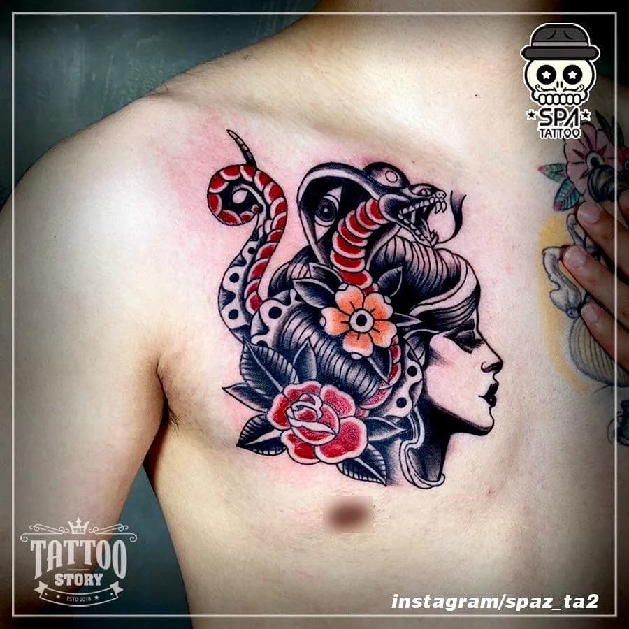 뱀과 여인 올드스쿨 타투 - 1