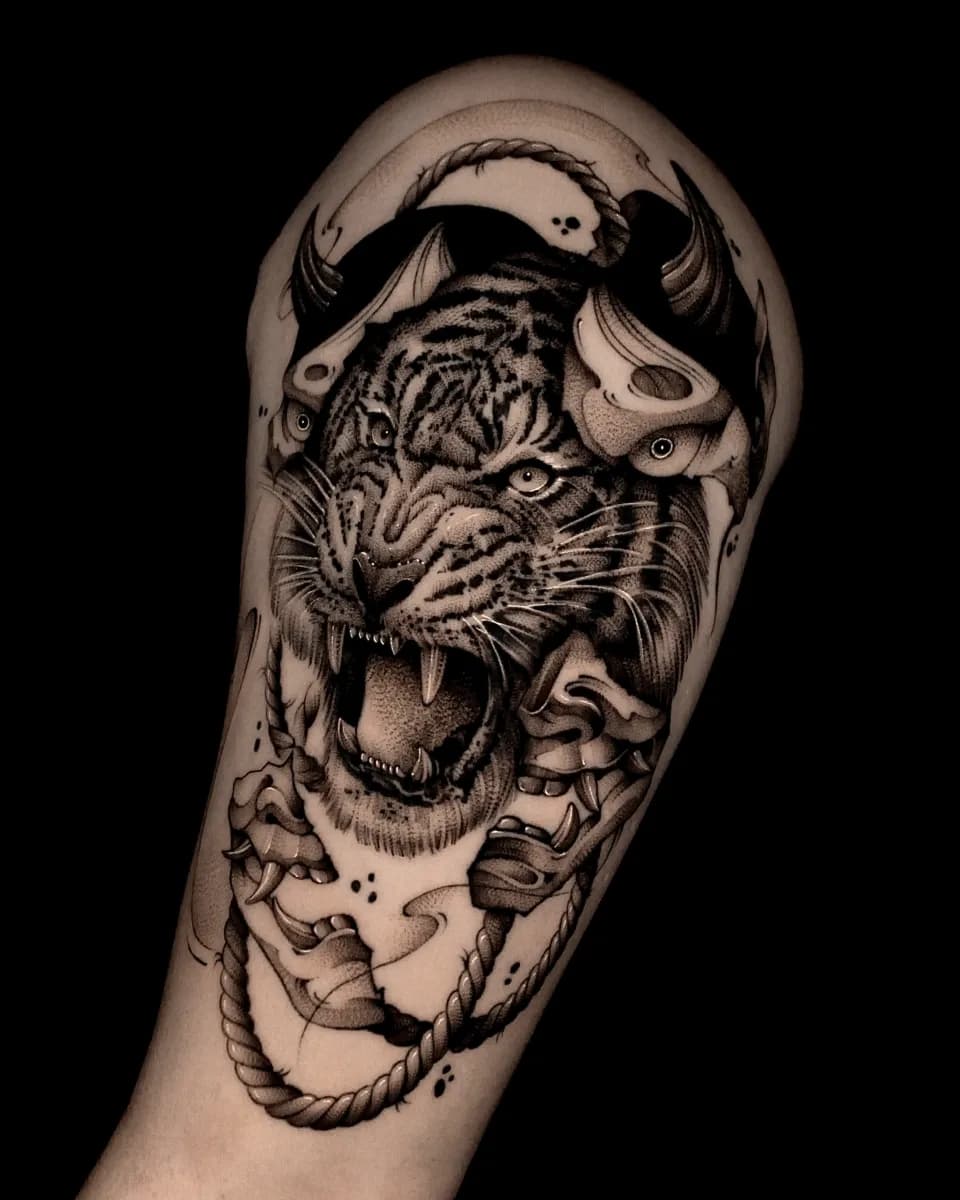 호랑이 한야 어깨 블랙워크 타투 - 1